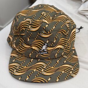 Kangol Reversible 5 Panel Hat- Wave Pattern in Yellow, Olive, and Black